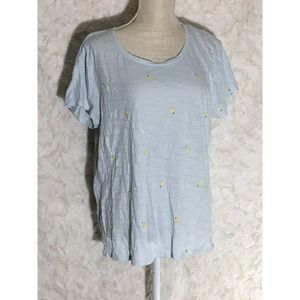 J jill light blue Embroidered lemon graphic Cotton t shirt size large